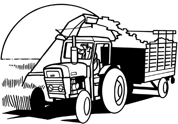 Harvester filling trailer vinyl sticker.  Agriculture Crops Farming Tractor Harvesting 003-0085  